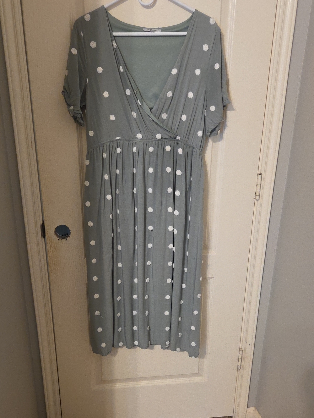 Polagram Sage Green Polka Dot Maxi Wrap Dress